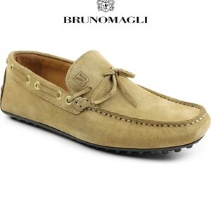 BRUNO MAGLI MEN'S NIB TINO TAN SUIDE DRIVING PENNY LOAFER. SIZE 10.5 M